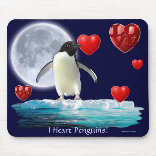 Adelie Penguin, Maan & Harten Mousepad Muismat (Voorkant)