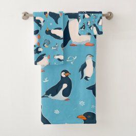 Adelie Penguin Pastel Kleurrijk Patroon Bad Handdoek