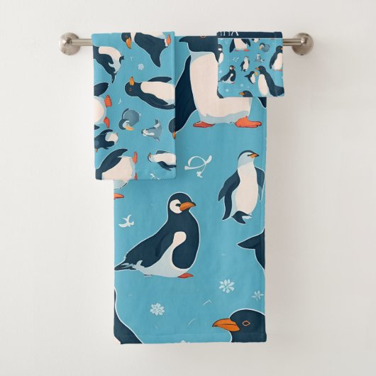 Adelie Penguin Pastel Kleurrijk Patroon Bad Handdoek (Insitu)