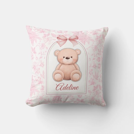 Adeline | Aangepaste Roze Teddybeer Nursery Design Kussen (Voorkant)