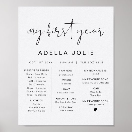 ADELLA Edgy Minimalist Boho First Year Mijlsteen Poster (Voorkant)
