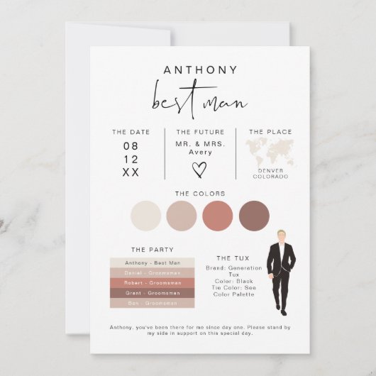 ADELLA Edgy Modern EDITABLE Best Man Info Card Kaart (Voorkant)