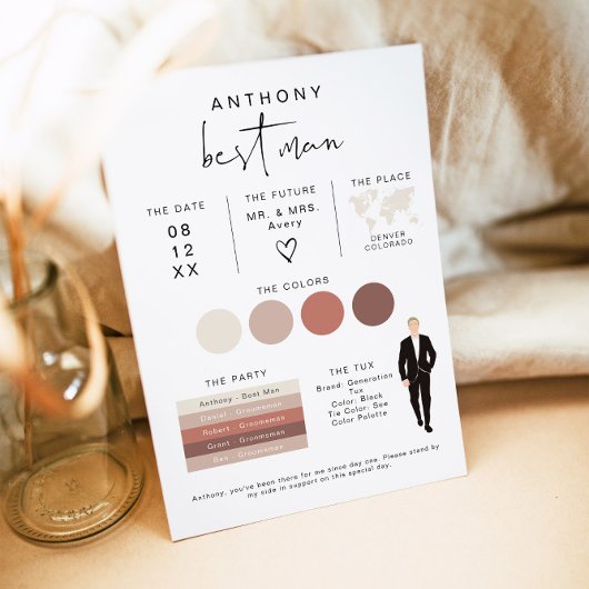 ADELLA Edgy Modern EDITABLE Best Man Info Card Kaart