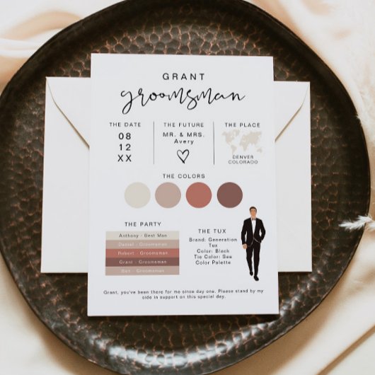 ADELLA Edgy Modern EDITABLE Groomsman Info Card Kaart
