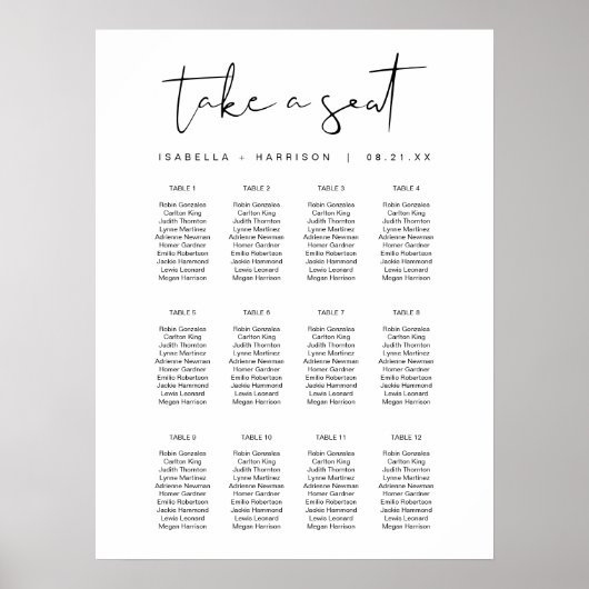 ADELLA Edgy Modern Minimalist Seating Chart Poster (Voorkant)