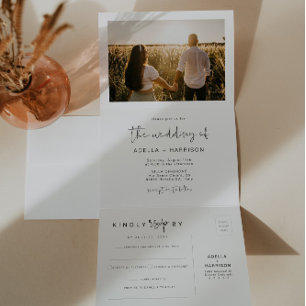 ADELLA Edgy Modern Minimalist Wedding Drieluik Uitnodiging