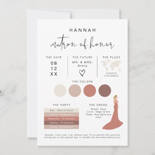 ADELLA Edgy Moderne EDITABLE Bridesmaid Info Kaart (Voorkant)