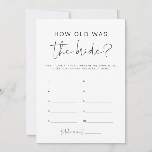 ADELLA Hoe oud was de bruid Vrijgezellenfeest spel Kaart (Voorkant)