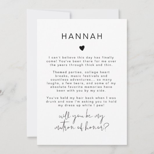 ADELLA Minimal Photo Matron of Honor proposal Kaart (Achterkant)