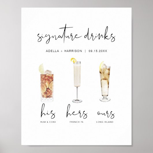 ADELLA Minimale Waterverf Cocktail Signature Drink Poster (Voorkant)