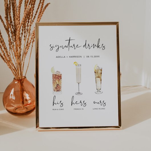 ADELLA Minimale Waterverf Cocktail Signature Drink Poster