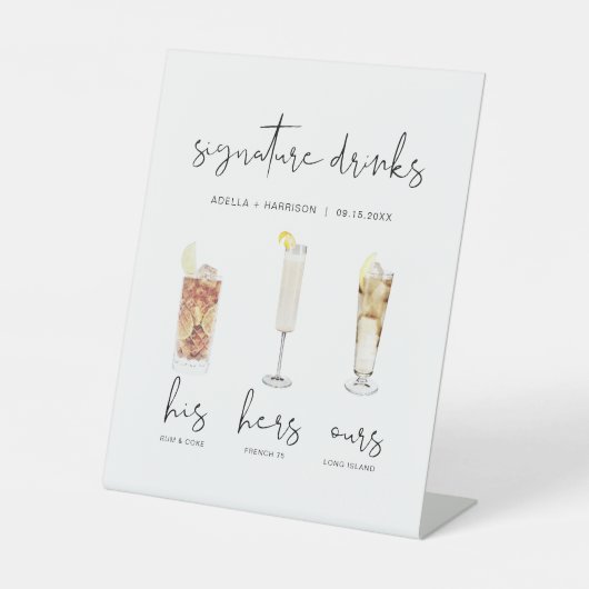 ADELLA Minimale Waterverf Cocktail Signature Drink Reclamebord Met Voetstuk (Voorkant)
