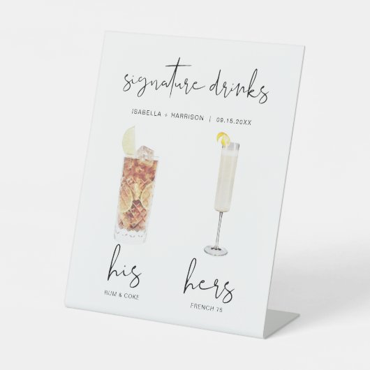 ADELLA Minimale Waterverf Cocktail Signature Drink Reclamebord Met Voetstuk (Voorkant)