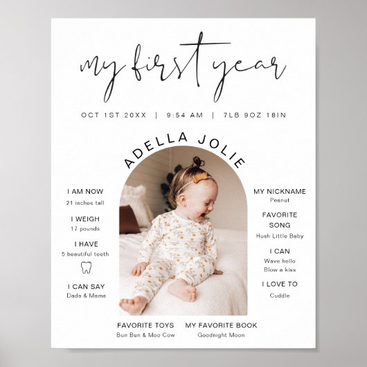 ADELLA Minimalist Arch Photo First Year Mijlsteen Poster (Voorkant)