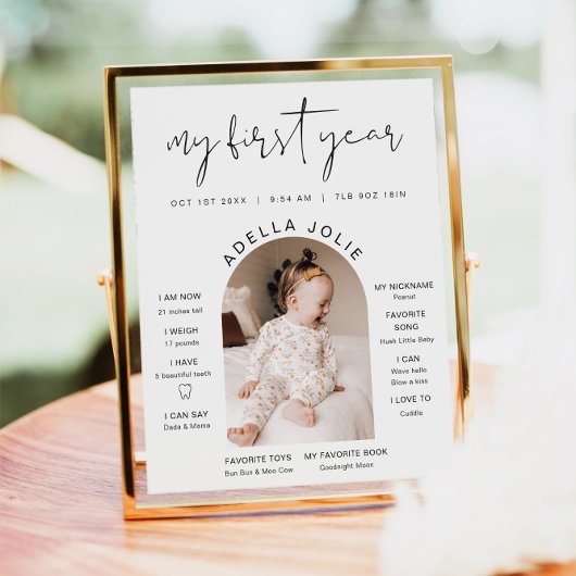 ADELLA Minimalist Arch Photo First Year Mijlsteen Poster