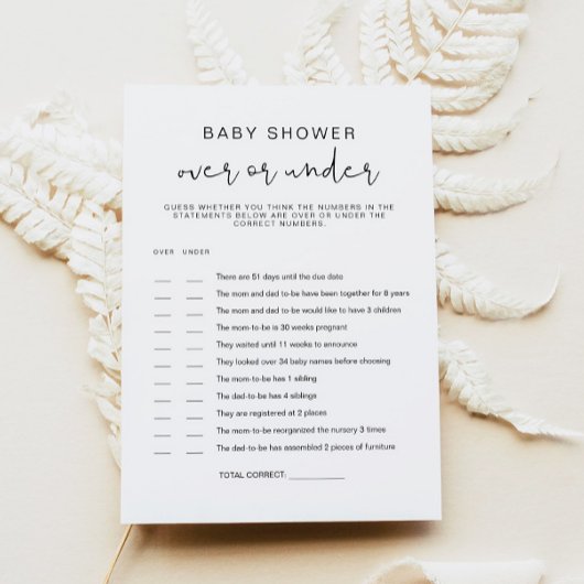 ADELLA Minimalist Over Onder Baby shower Game Kaar Kaart