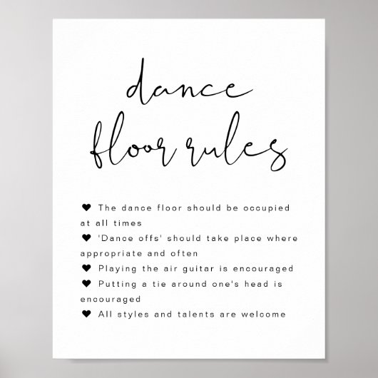 ADELLA Minimalist Wedding Dance Floor Rules Sign. Poster (Voorkant)