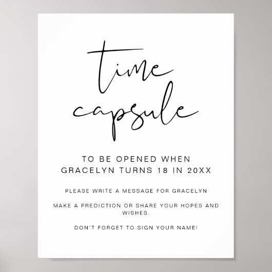 ADELLA Minimalistische Baby shower Time Capsule Si Poster (Voorkant)