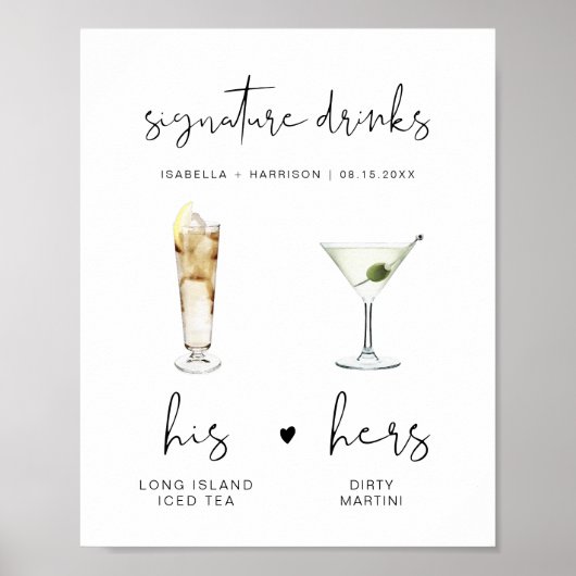 ADELLA Minimalistische Signature Drink Bruiloftsba Poster (Voorkant)