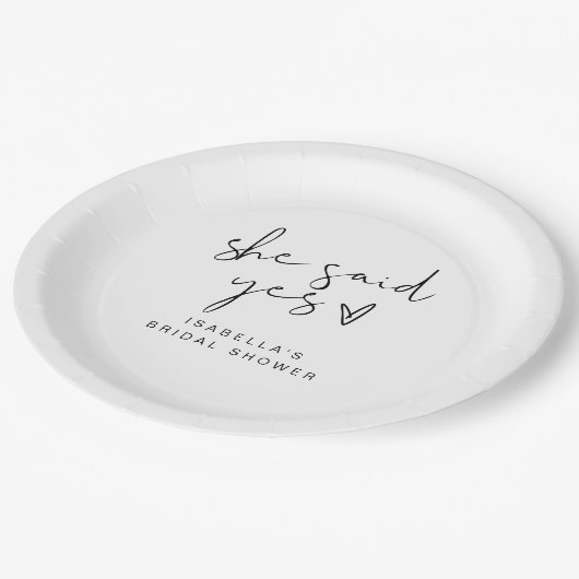 ADELLA Modern Minimal Zij Zei Ja Bruidsfeest Papieren Bordje (Gekanteld)