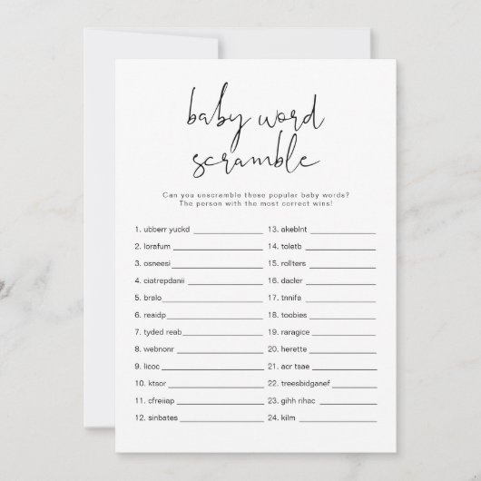 ADELLA Modern Minimalist Baby Word Scramble Game I Kaart (Voorkant)