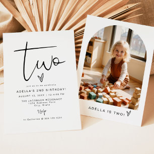 ADELLA Modern Minimalist Twee foto 2e verjaardag Kaart