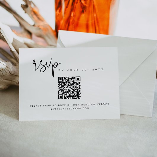 ADELLA Modern Minimalistisch QR Code Bruiloft RSVP Kaart