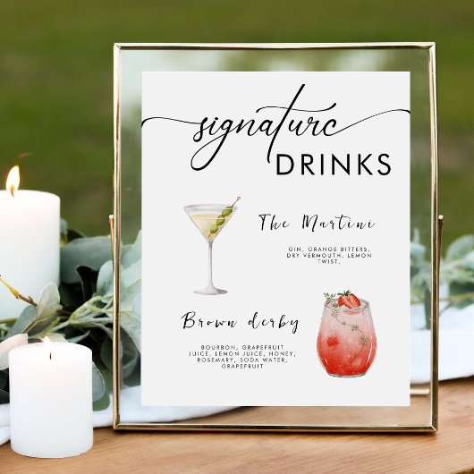 ADELLA Modern Wedding Signature Drinken Menu Reclamebord Met Voetstuk