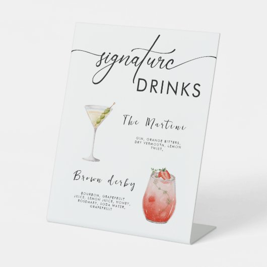 ADELLA Modern Wedding Signature Drinken Menu Reclamebord Met Voetstuk (Voorkant)