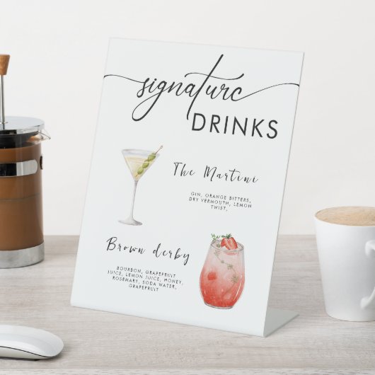 ADELLA Modern Wedding Signature Drinken Menu Reclamebord Met Voetstuk (Insitu)