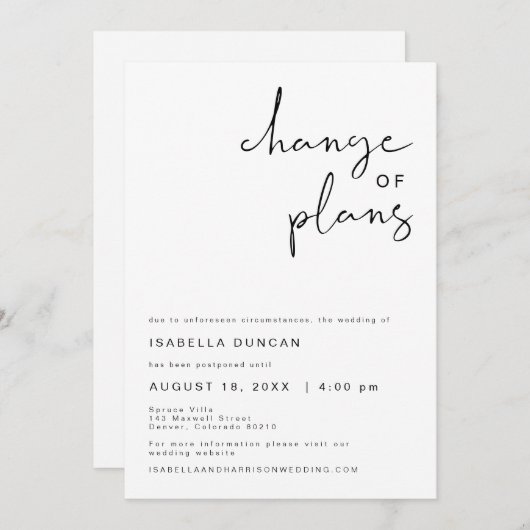 ADELLA Moderne Minimalistische Huwelijks Wijziging Kaart (Voorkant / Achterkant)