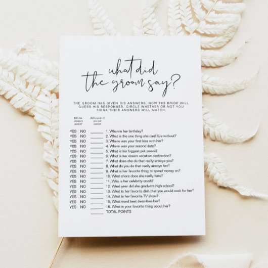 ADELLA Simple Wat zei de Groom Bridal Game Kaart