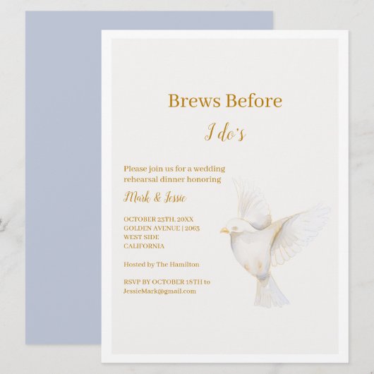 ADELLE Eenvoudige Dusk Blauw Paar Bruiloft Kaart (Voorkant / Achterkant)