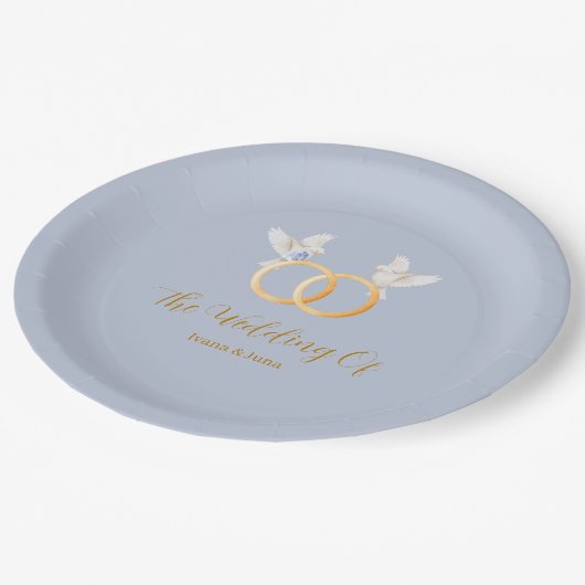 ADELLE Eenvoudige Dusk Blauw Paar Bruiloft Papieren Bordje (Gekanteld)