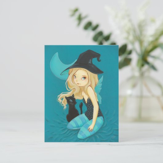 Adellia - Goth fairy witch black cat postcard Briefkaart (Staand voorkant)