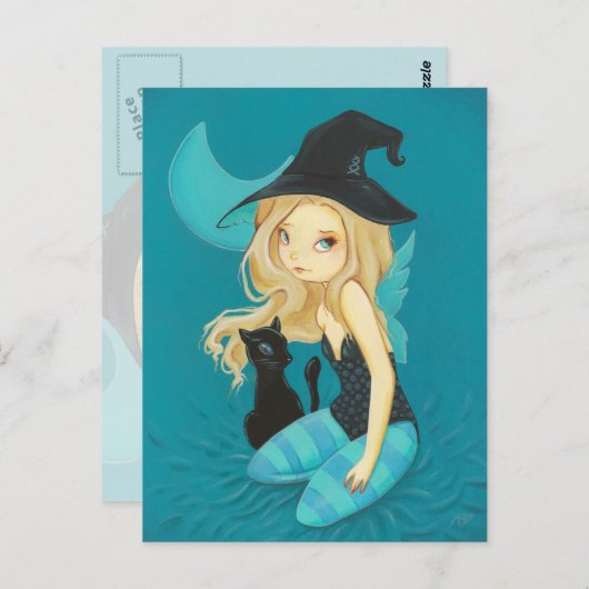 Adellia - Goth fairy witch black cat postcard Briefkaart (Voorkant / Achterkant)