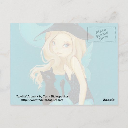 Adellia - Goth fairy witch black cat postcard Briefkaart (Achterkant)