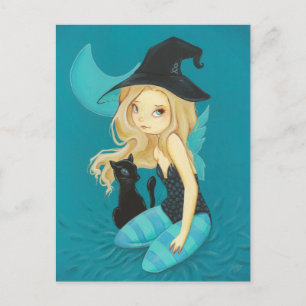 Adellia - Goth fairy witch black cat postcard Briefkaart