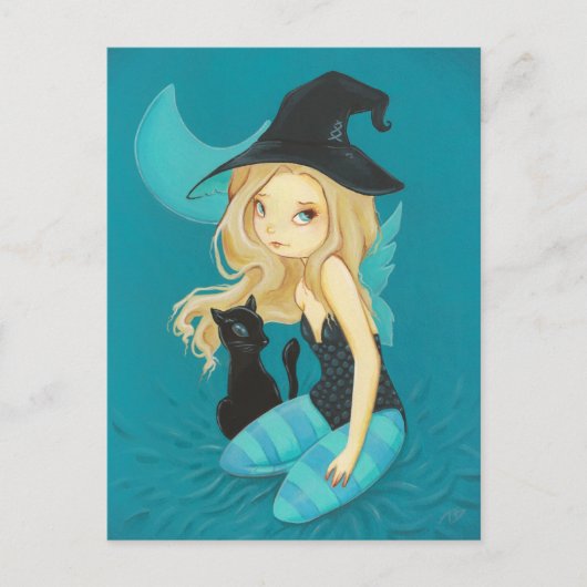 Adellia - Goth fairy witch black cat postcard Briefkaart (Voorkant)