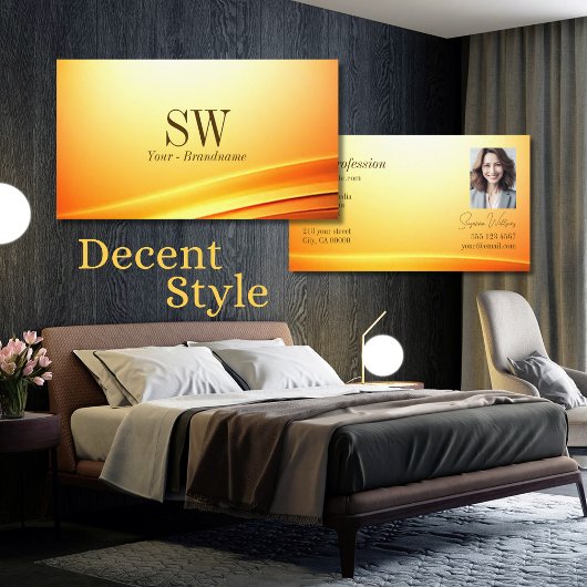 Adellijk Glanzend Oranje Gebogen Decor Monogram Fo Visitekaartje