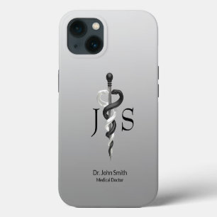 Adellijk Medisch Klasse Elegant Zwart Wit Asclepiu iPhone 13 Hoesje