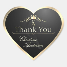 Adellijk Zwart met Gouden Frame en Monogram Bedank Hart Sticker
