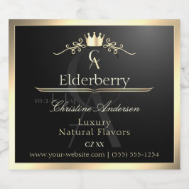Adellijk zwart productlabel met gouden frame monog likeurfles etiket