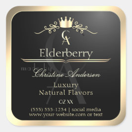 Adellijk zwart productlabel met gouden frame monog vierkante sticker
