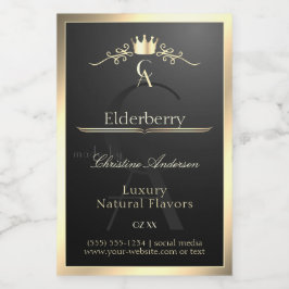 Adellijk zwart productlabel met gouden frame monog voedselcontainer etiket