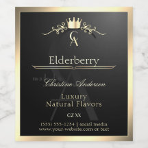 Adellijk zwart productlabel met gouden frame monog