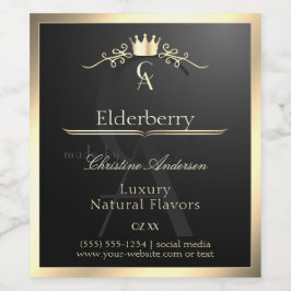 Adellijk zwart productlabel met gouden frame monog wijn etiket