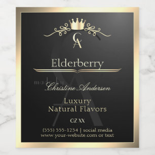 Adellijk zwart productlabel met gouden frame monog wijn etiket