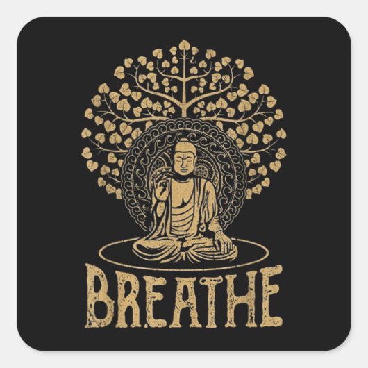 Adem Boeddha Idea Yoga en Meditatie Vierkante Sticker (Voorkant)