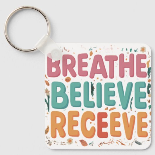 Adem, geloof, ontvang - Aluminium vierkant Keycha Sleutelhanger (Voorkant)